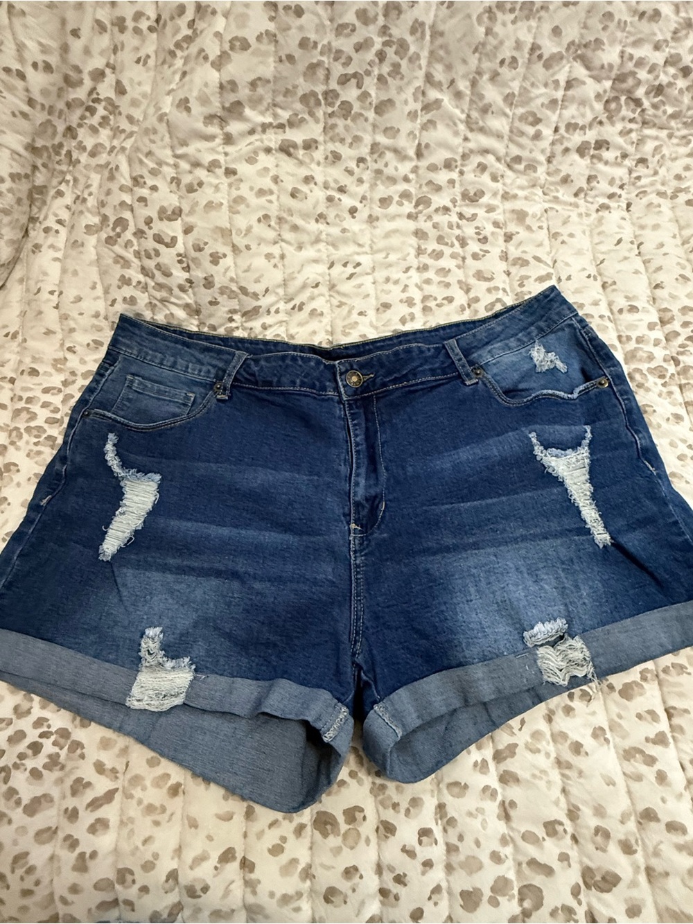 Amazon Blue Distressed Rolled Hem Jean Shorts